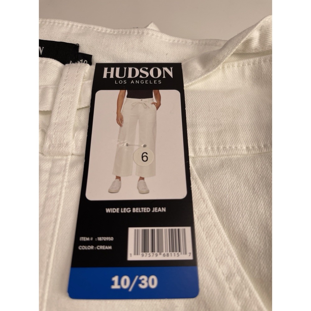 Hudson Womens Jeans White Wide-Leg Belted Stretch Denim Pockets High-Rise 10